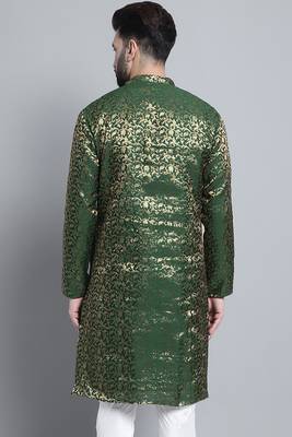 Green printed brocade silk men-kurtas 2