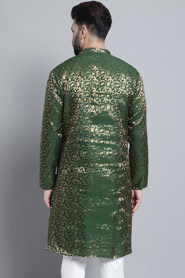 Green printed brocade silk men-kurtas