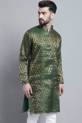 Green printed brocade silk men-kurtas 4