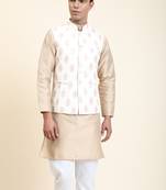 Beige printed polyester nehru-jacket