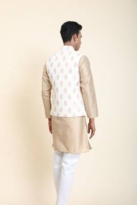 Beige printed polyester nehru-jacket 2