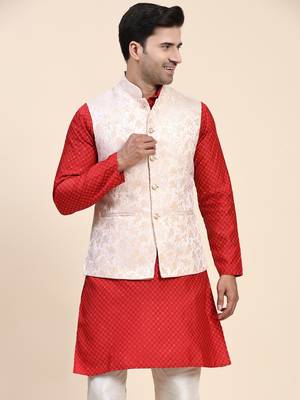 Orange printed polyester nehru-jacket 1