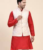 Orange printed polyester nehru-jacket