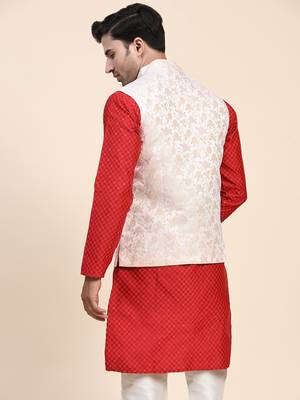 Orange printed polyester nehru-jacket 2