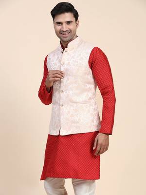 Orange printed polyester nehru-jacket 3