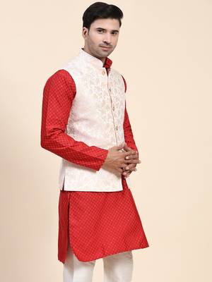 Orange printed polyester nehru-jacket 4