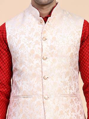 Orange printed polyester nehru-jacket 5