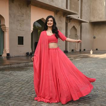 Gajri Pink thread embroidered georgette indian party wear Lehenga 4