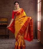 Yellow Banarasi Silk Saree With Blouse Piece
