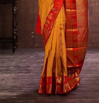 Yellow Banarasi Silk Saree With Blouse Piece 5