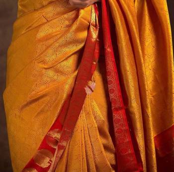 Yellow Banarasi Silk Saree With Blouse Piece 6