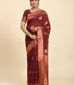Maroon Plain Linen Saree With Blouse