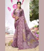 Purple embroidered chiffon saree with blouse
