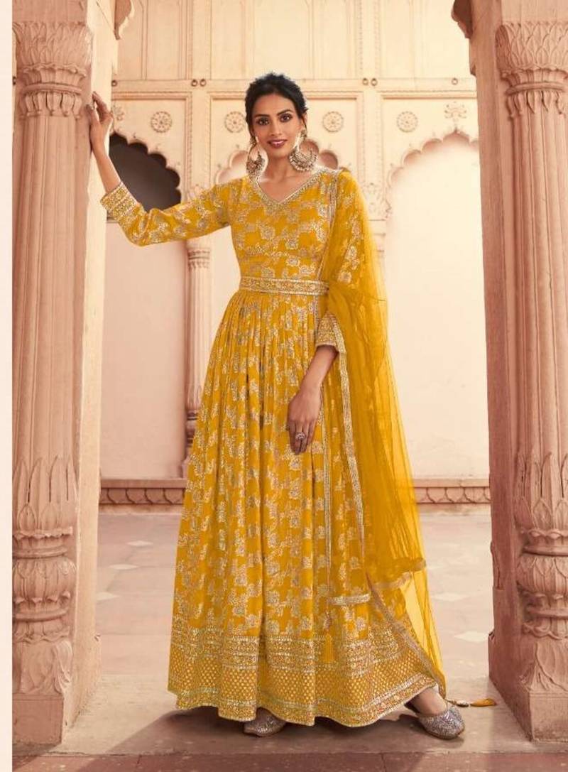 Yellow brocade silk salwar