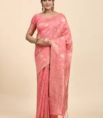 Pink Plain Linen Saree With Blouse