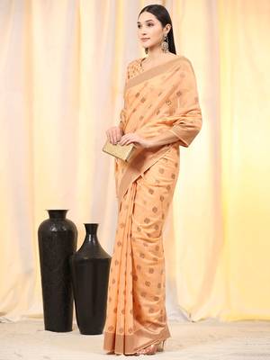 Orange Plain Cotton Saree With Blouse 4