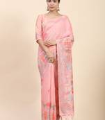 Pink Plain Cotton Saree With Blouse