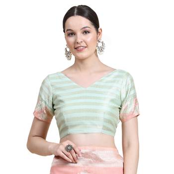 Peach Plain Cotton Saree With Blouse 4