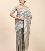 Grey Plain Cotton Saree With Blouse
