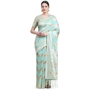 Green Plain Cotton Saree With Blouse 1