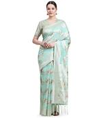Green Plain Cotton Saree With Blouse