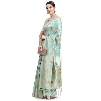 Green Plain Cotton Saree With Blouse 3