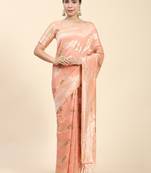 Peach Plain Cotton Saree With Blouse