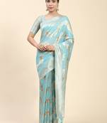 Blue Plain Cotton Saree With Blouse