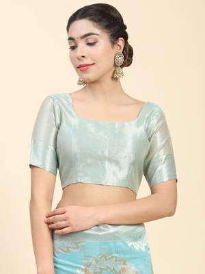 Blue Plain Cotton Saree With Blouse 4