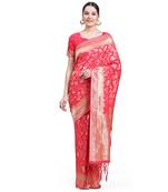 Rani Pink Plain Silk Blend Saree With Blouse