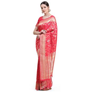 Rani Pink Plain Silk Blend Saree With Blouse 2