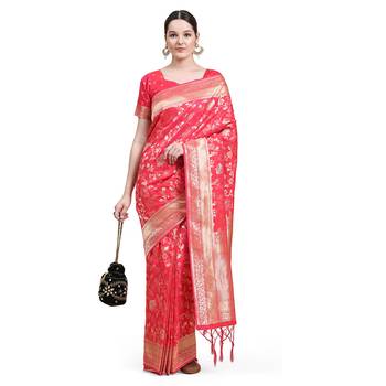 Rani Pink Plain Silk Blend Saree With Blouse 3
