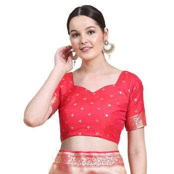 Rani Pink Plain Silk Blend Saree With Blouse 4