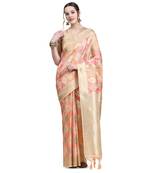 Peach Plain Silk Organza Saree With Blouse