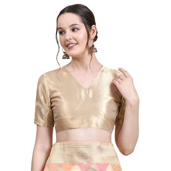 Peach Plain Silk Organza Saree With Blouse 4