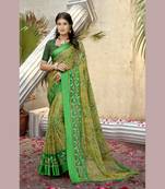 Green embroidered pure chiffon saree with blouse