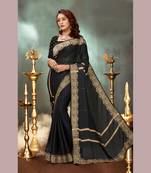 Black embroidered pure chiffon saree with blouse