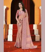Peach embroidered brasso saree with blouse