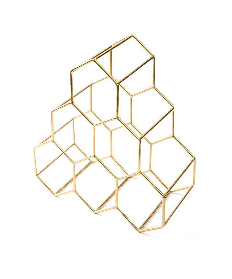 Gold Metal Honeycomb Wine Rack Wine Bottle Storage Tabletop Hexagon 7 Bottle Wine Holder Display CAI1236