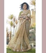 Light green printed organza saree with blouse