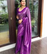 Wine Banarasi Silk Saree With Blouse Piece