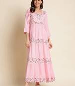 Pink Chinon Floral Embroidered Dress