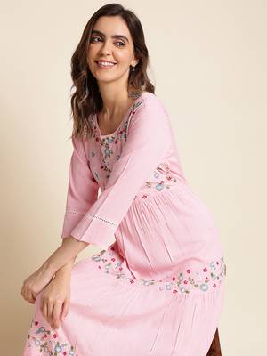 Pink Chinon Floral Embroidered Dress 5