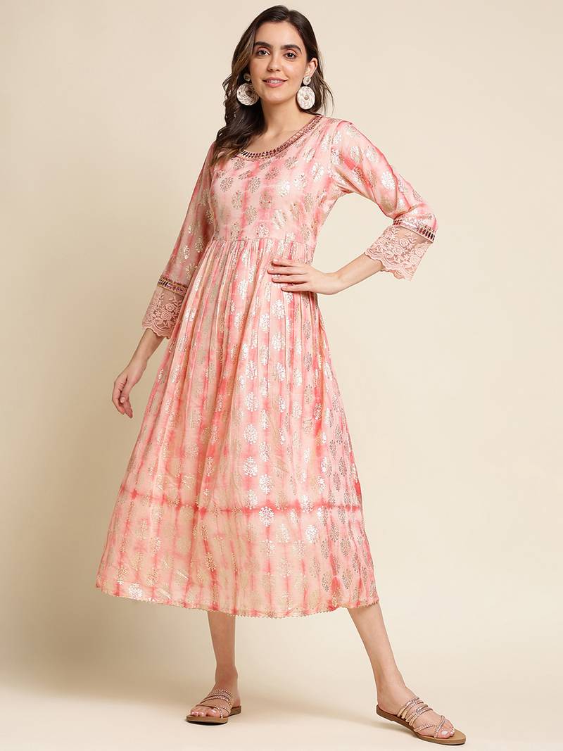 peach flare dress Floral Fit & Flare Dress -9724 PEACH / GOLD / 10 main image 0