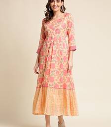 Women's Peach Printed Fit and Flare Dress