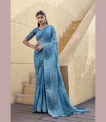 Blue embroidered chiffon saree with blouse