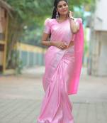 Pink Banarasi Silk Saree With Blouse Piece