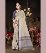 Beige woven cotton silk saree with blouse