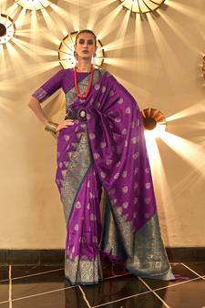 Purple woven silk blend saree with blouse