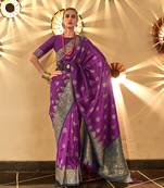 Purple woven silk blend saree with blouse